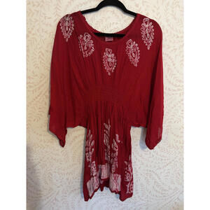 NWOT Bohemian Style Women's Tunic w White Floral Embroidery